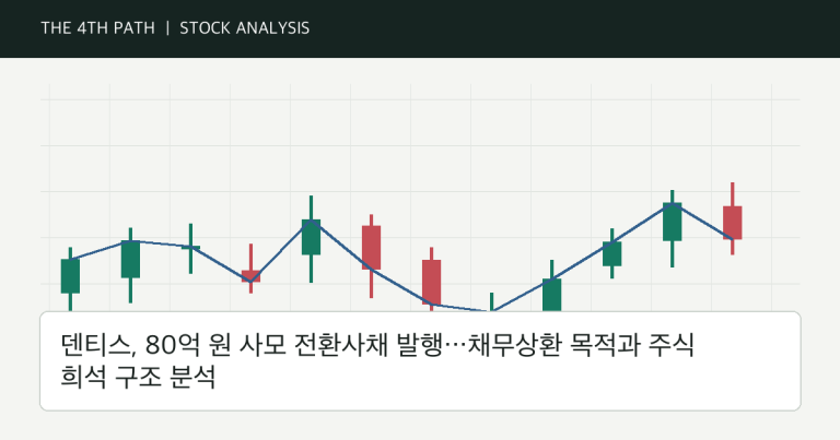 덴티스, 80억 원 사모 전환사채 발행…채무상환 목적과 주식 희석 구조 분석 자체 제작 분석 이미지