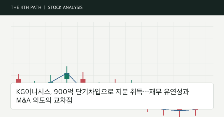 KG이니시스, 900억 단기차입으로 지분 취득…재무 유연성과 M&A 의도의 교차점 자체 제작 분석 이미지